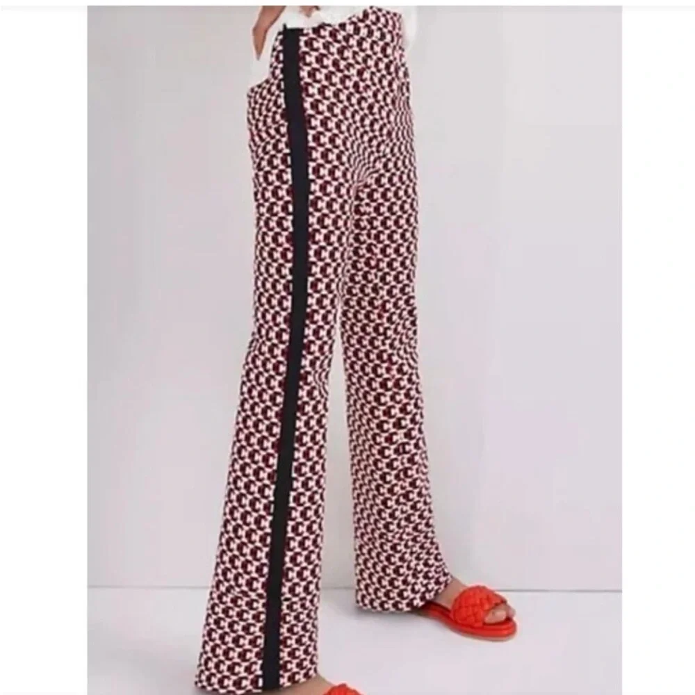 Anthropologie Maeve The Margot Kick Flare Pants Red Geometric Pull On Sz XS - Picture 4 of 15
